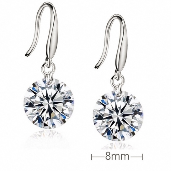 2/$20! 925 Stamped Crystal Solitaire Drop Earrings - Picture 6 of 8